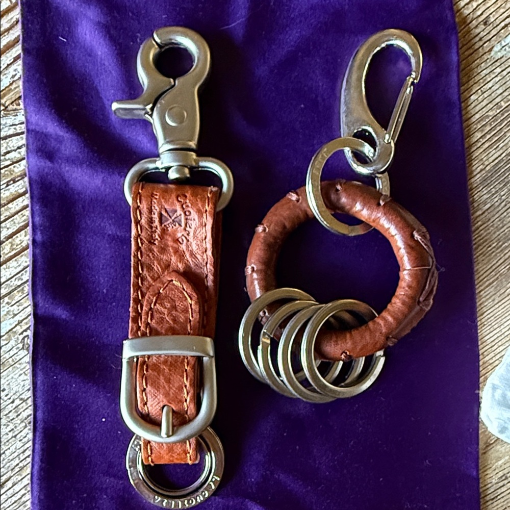 Men's Brown Leather Key chain sets with Metal Hardware. Made in Italy Brand New